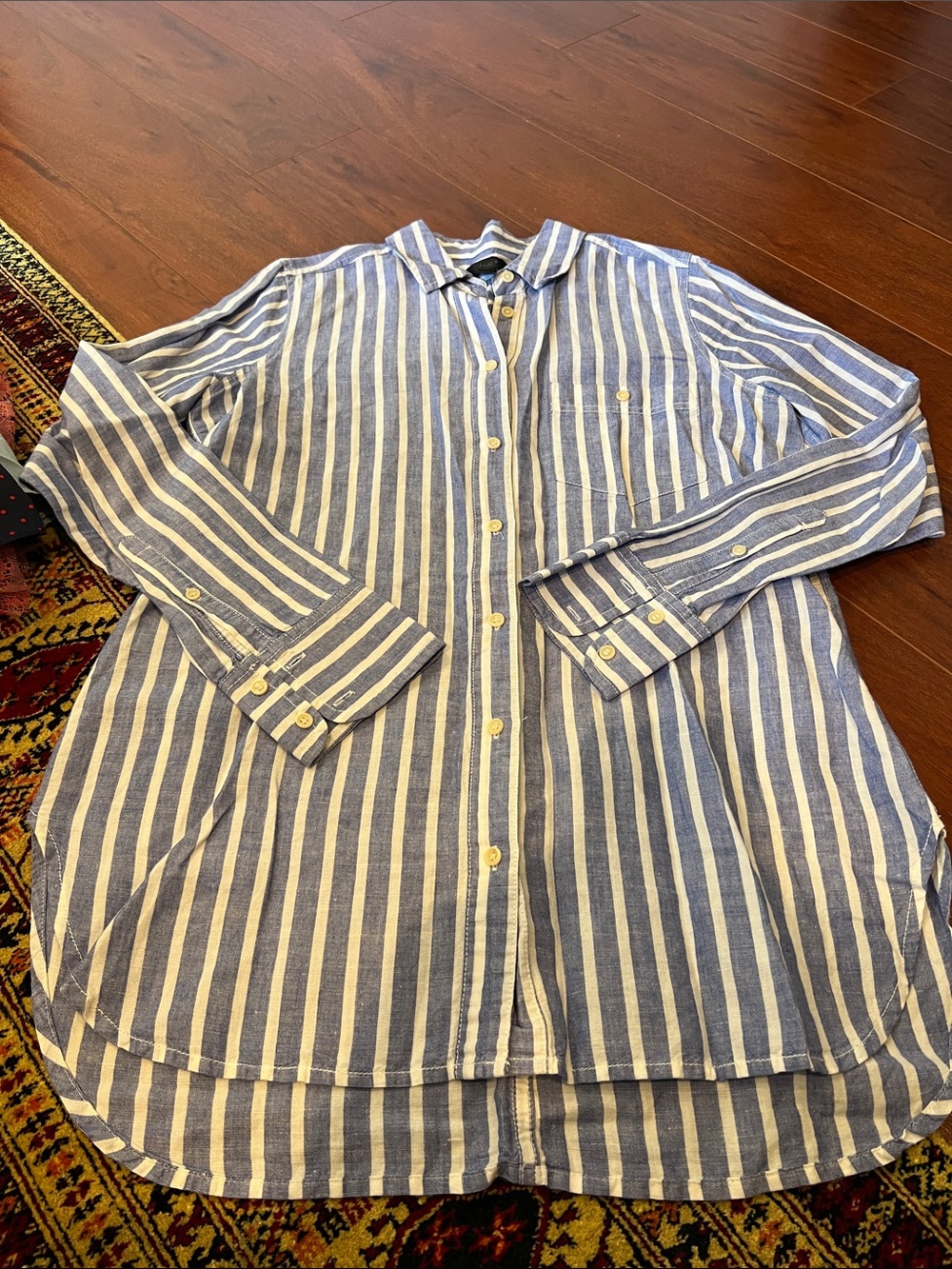 J. Crew Light Blue & White Striped Button-Up Linen Shirt - Picture 5 of 7